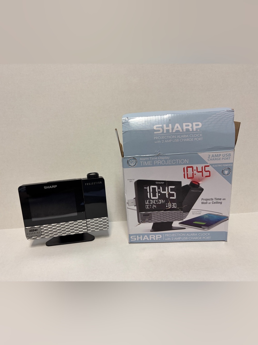 Sharp Projection Alarm Clock with 2 AMP USB Charging Port – New, Untested